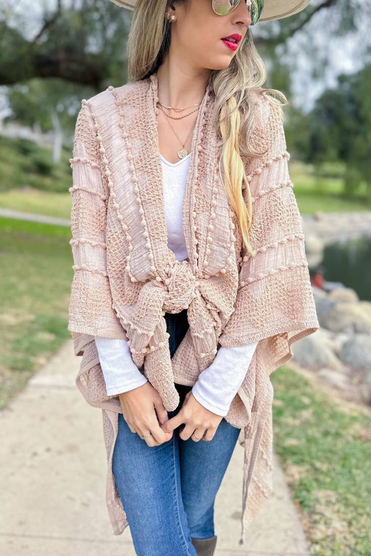 AMOLI - Nude 3D Textured Open Front Soft Kimono Cardigan