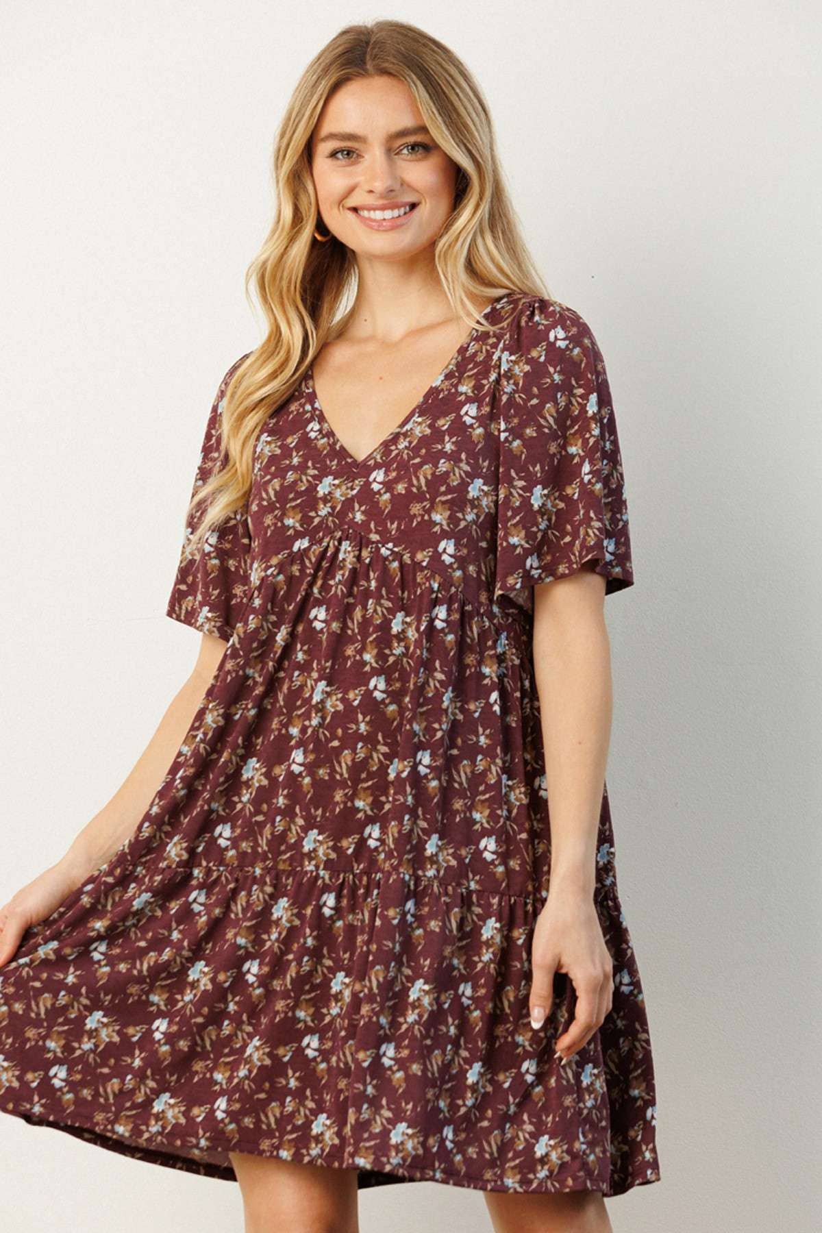 mittoshop - FLOWER PRINT BABYDOLL MINI DRESS