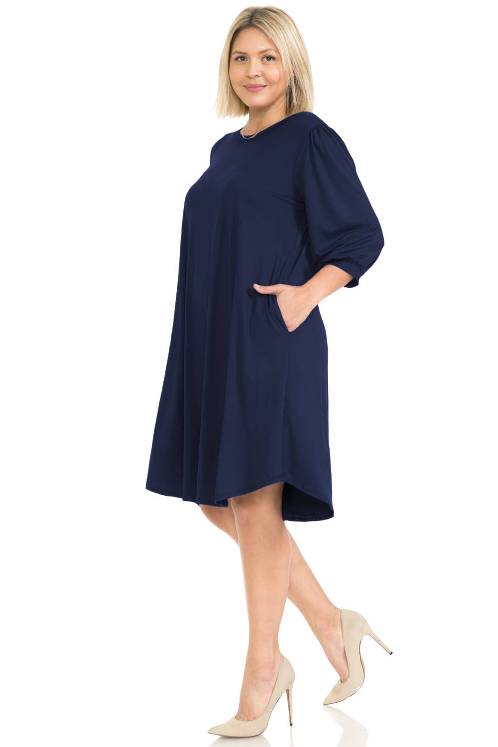 Allium - Plus Size Balloon Sleeve Midi Dress