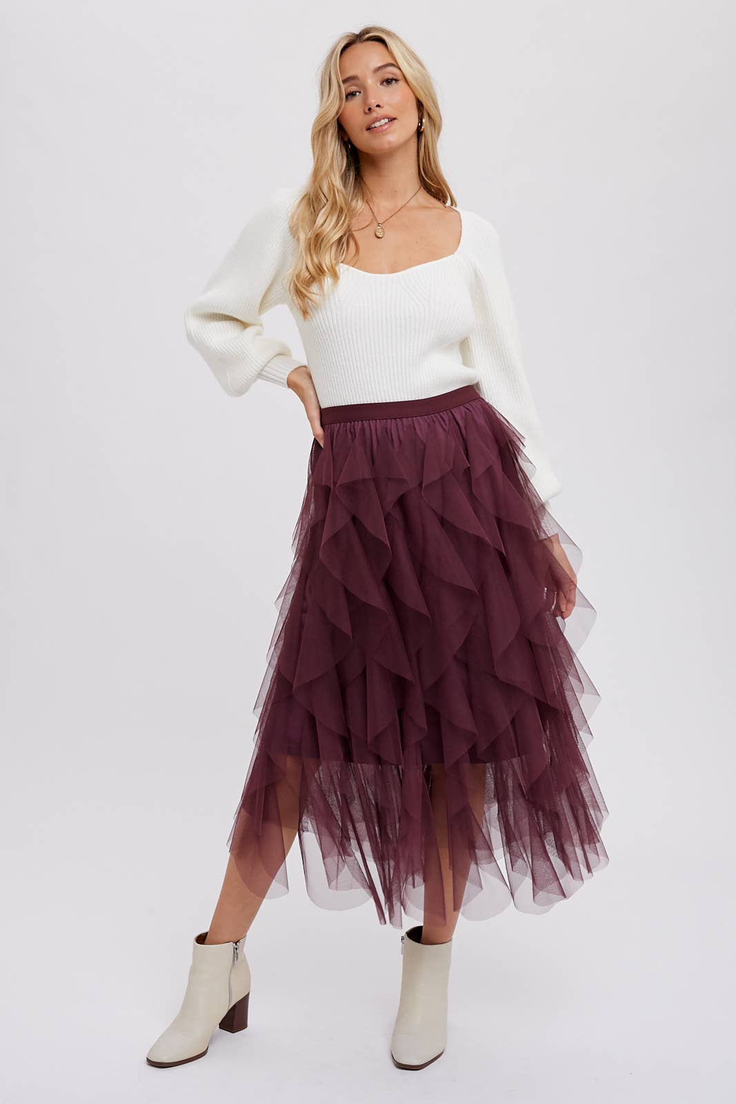 Bluivy - SPRIAL RUFFLED TULLE MIDI SKIRT