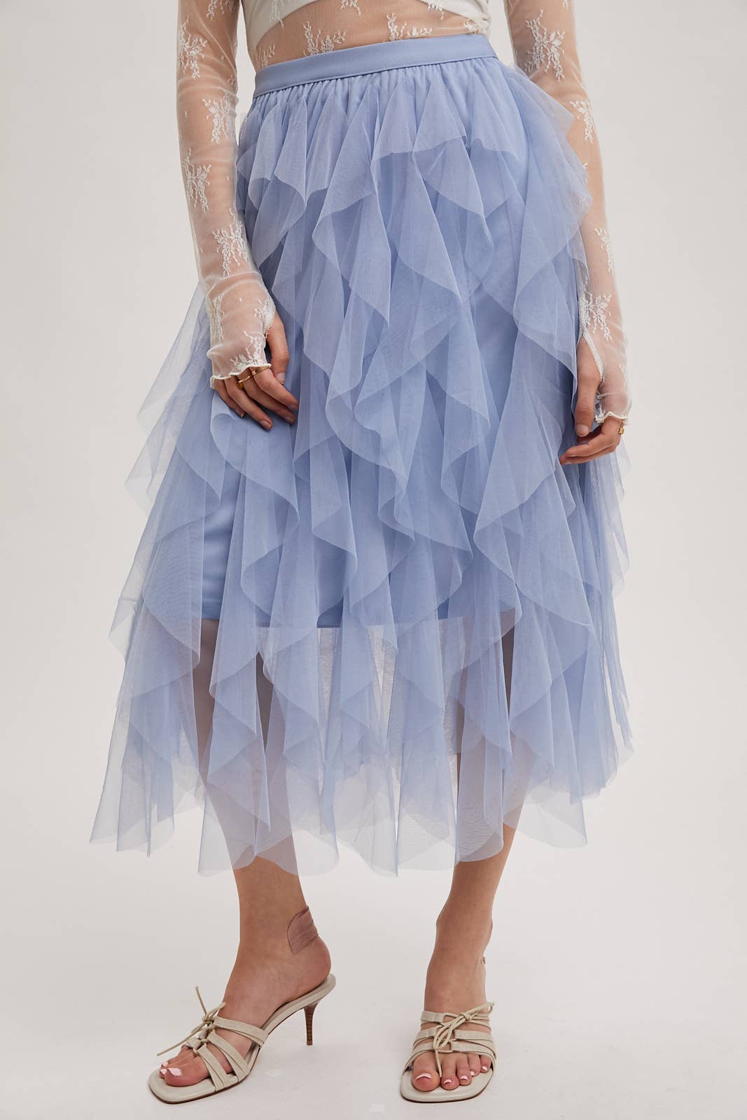 Bluivy - SPRIAL RUFFLED TULLE MIDI SKIRT
