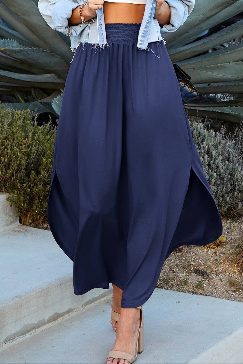 NINEXIS - CWBLS041-P_PLUS SIZE SMOCKING WAIST MAXI SKIRT