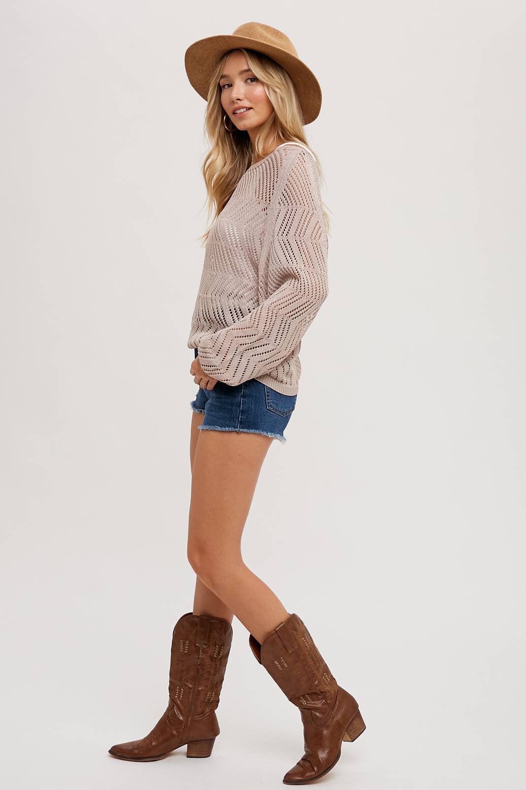 Bluivy - OPEN KNIT BOAT-NECK PULLOVER