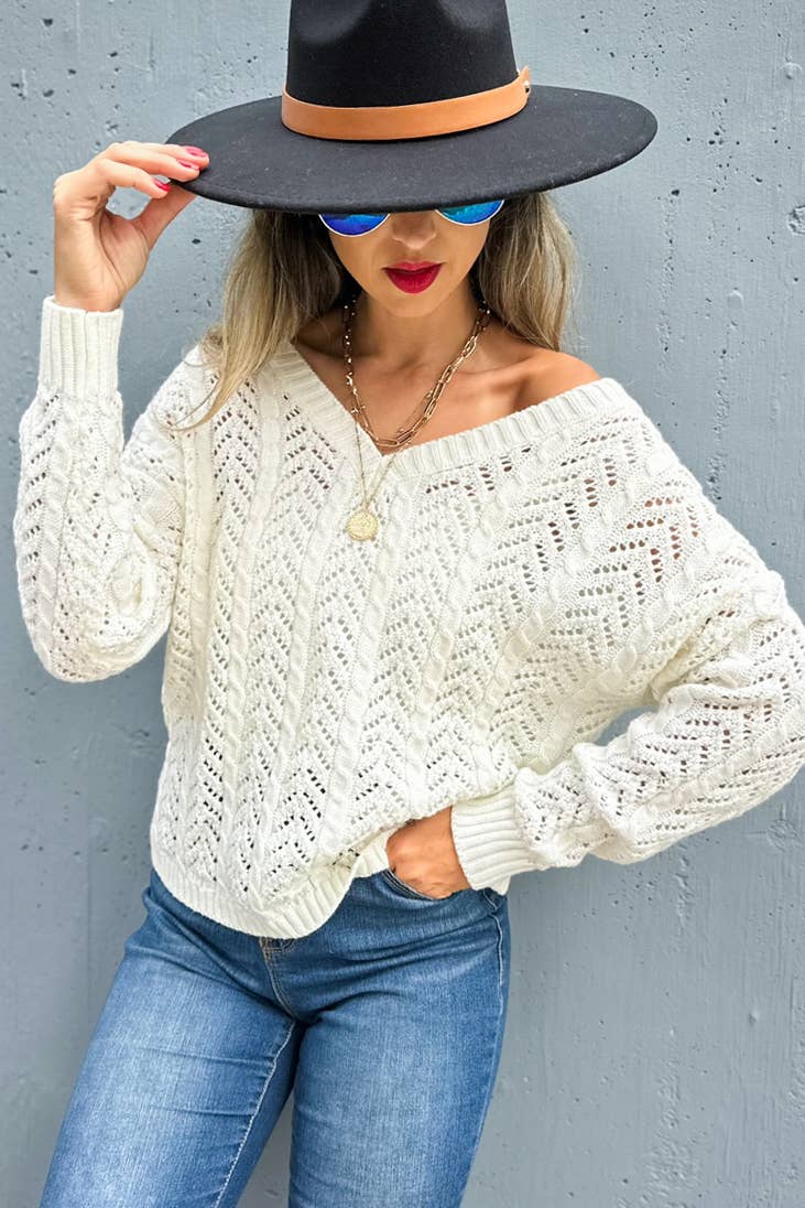 AMOLI - Ivory Textured Twist Detail Back Knitted Sweater Top