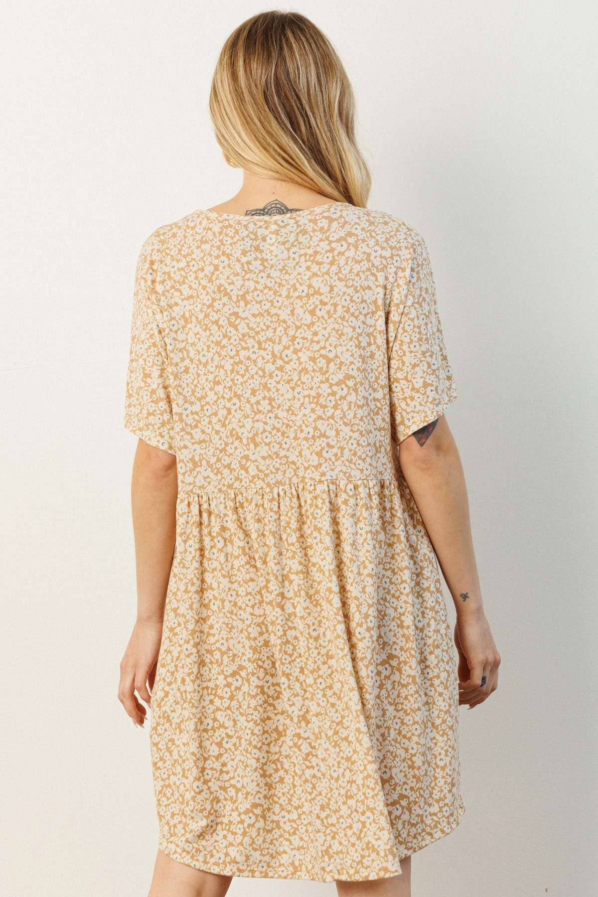 mittoshop - D1788-DITSY FLOWER PRINT BABYDOLL KNIT DRESS