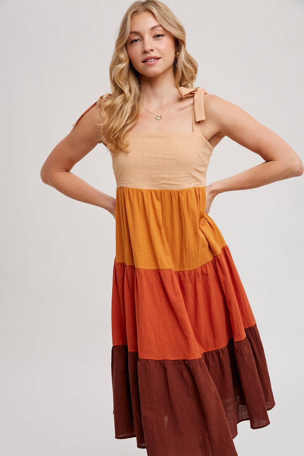 Bluivy - COLORBLOCK TIE-STRAP TIERED MIDI DRESS