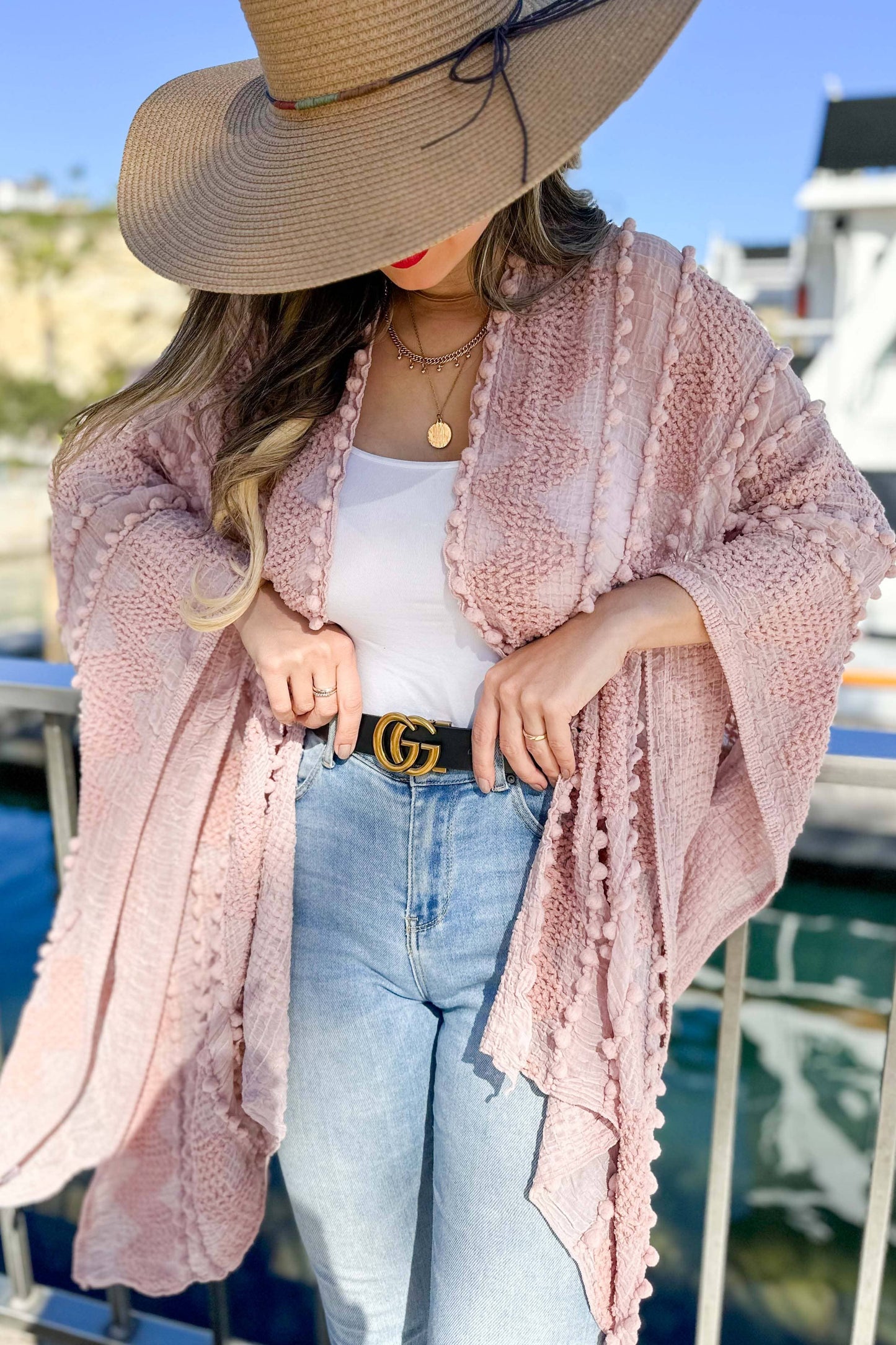 AMOLI - Rose 3D Textured Open Front Soft Kimono Cardigan