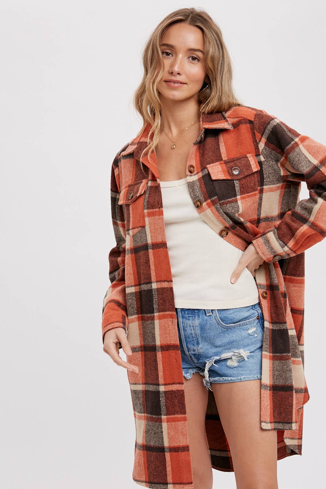 Bluivy - FLANNEL PLAID LONGLINE SHACKET