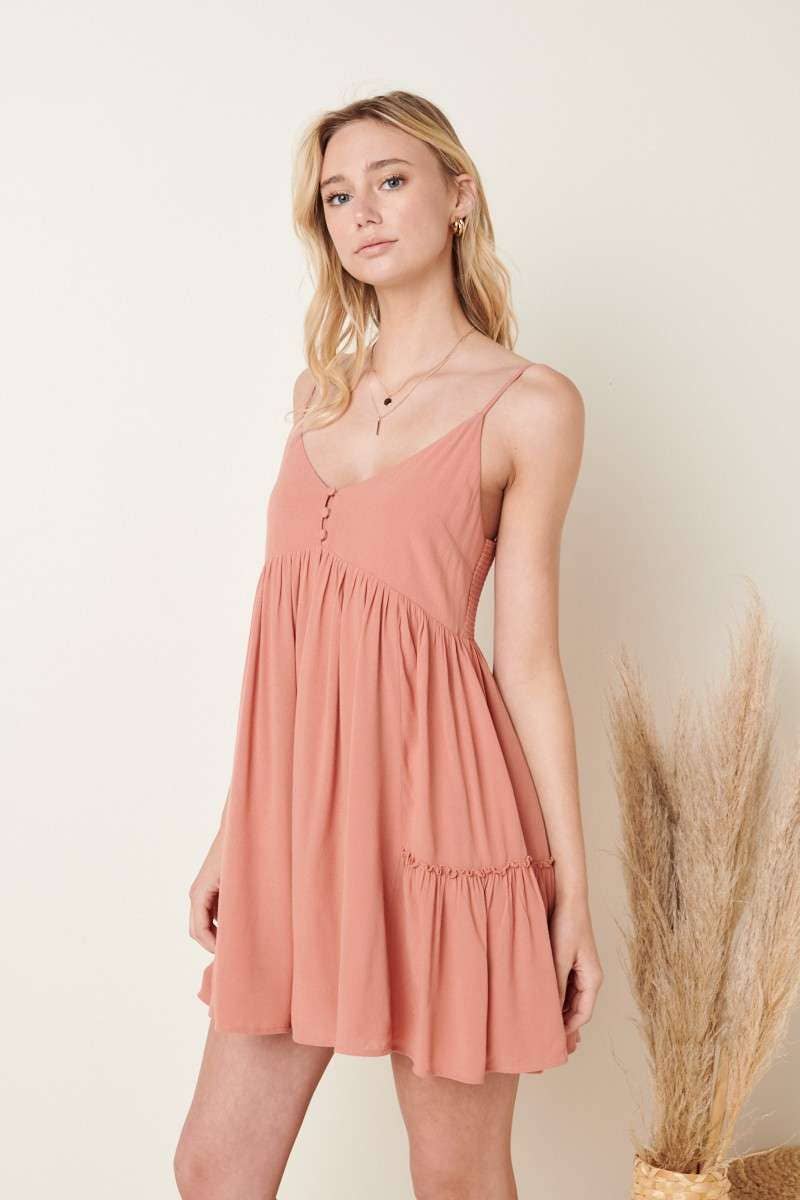 mittoshop - H42489-SMOCKING DETAIL MINI DRESS