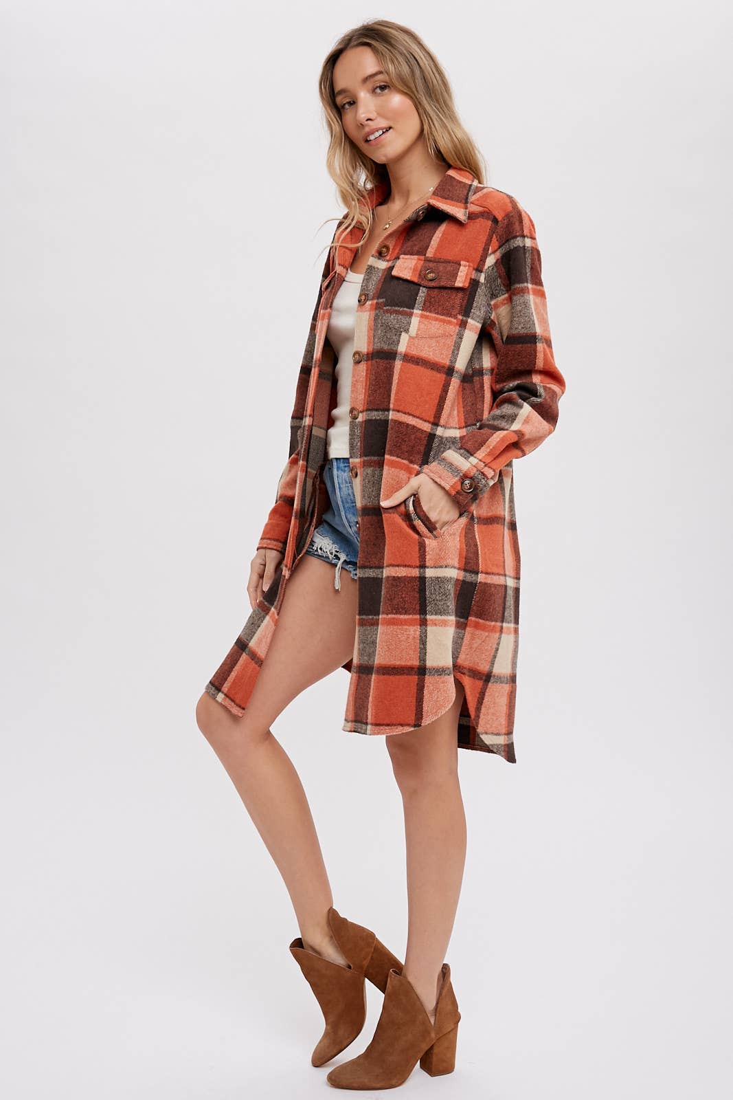 Bluivy - FLANNEL PLAID LONGLINE SHACKET