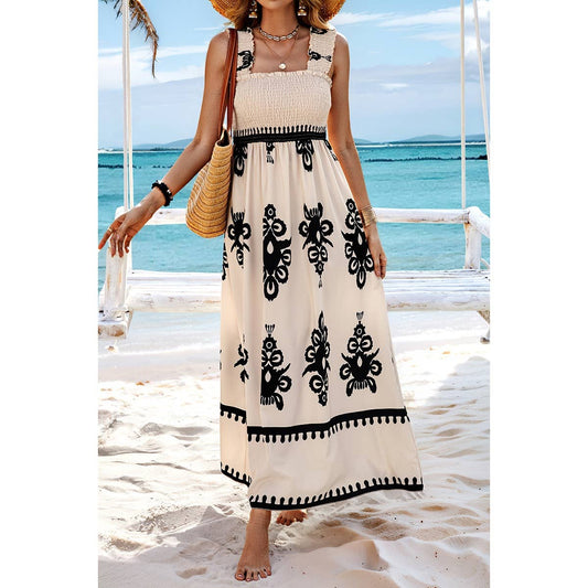 Supreme Fashion - Ruched Square Neck Sleeveless High Waist Dress