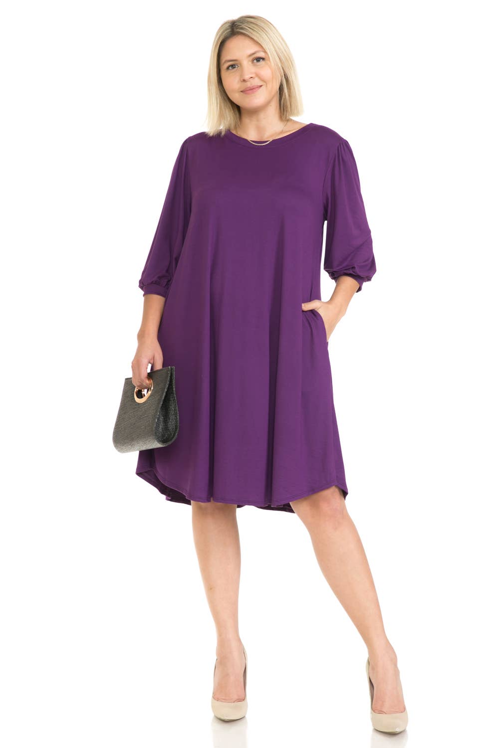 Allium - Plus Size Balloon Sleeve Midi Dress