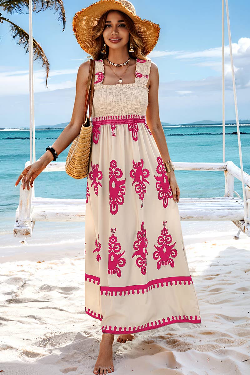 Supreme Fashion - Ruched Square Neck Sleeveless High Waist Dress