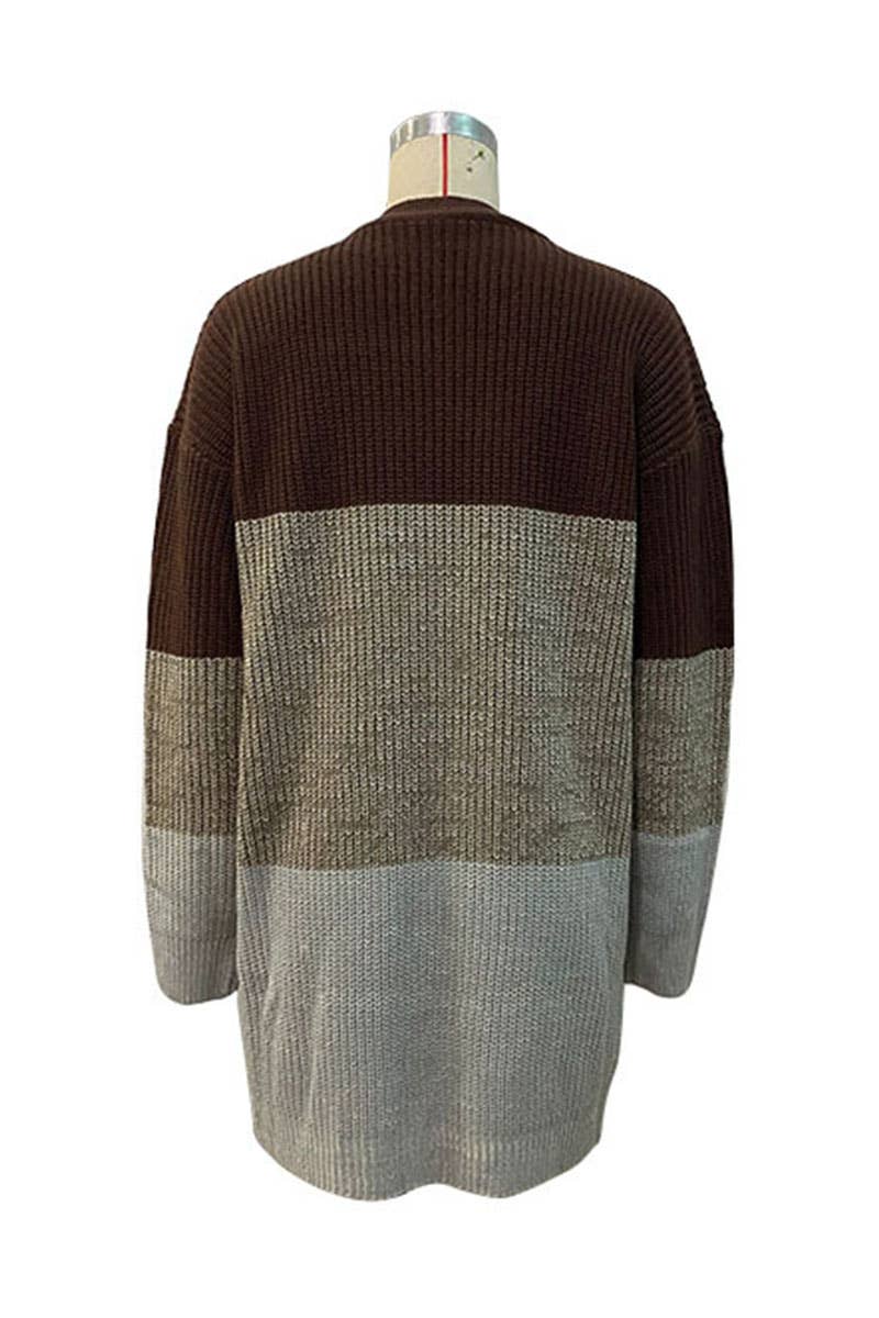 Lily Clothing - CWOCAL0237_LONG SLEEVE COLOR BLOCK CARDIGAN COAT