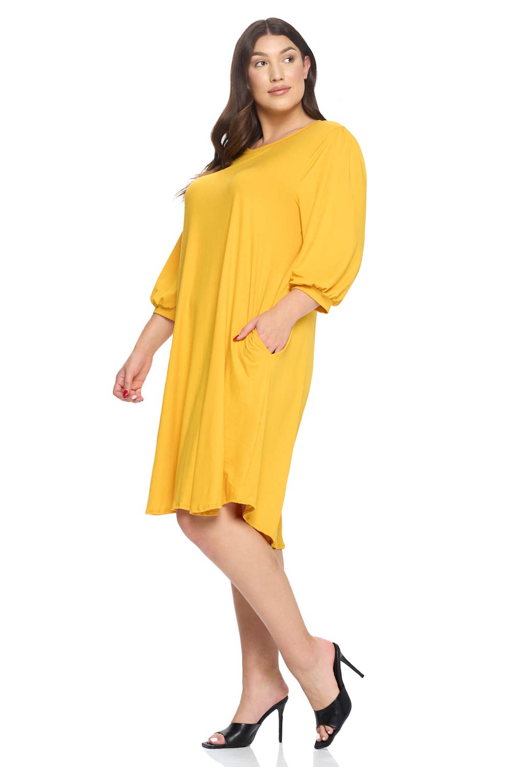 Allium - Plus Size Balloon Sleeve Midi Dress