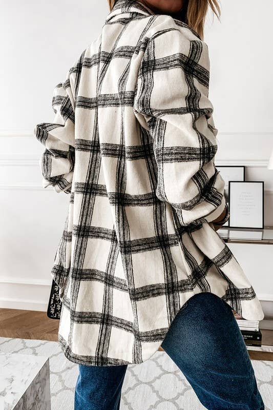 Lily Clothing - CWOJA0368_LOOSE FIT PLAID BIG BUTTONED SHIRTS JACKET