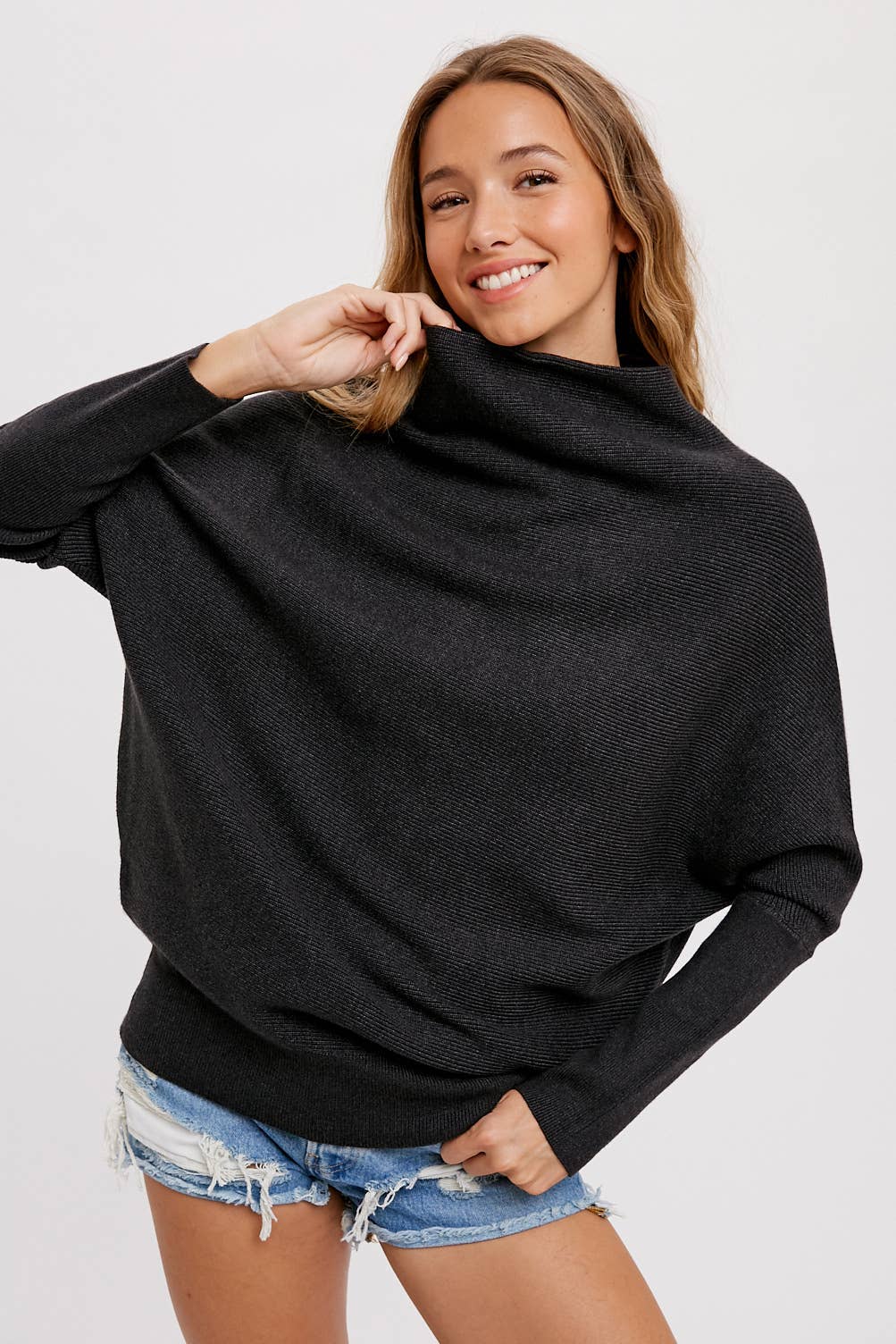 Bluivy - SLOUCH NECK DOLMAN PULLOVER SWEATER