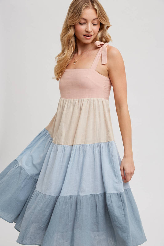 Bluivy - COLORBLOCK TIE-STRAP TIERED MIDI DRESS