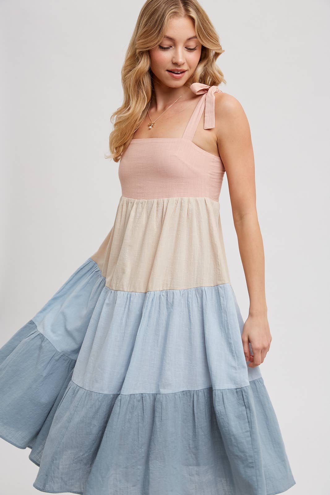 Bluivy - COLORBLOCK TIE-STRAP TIERED MIDI DRESS