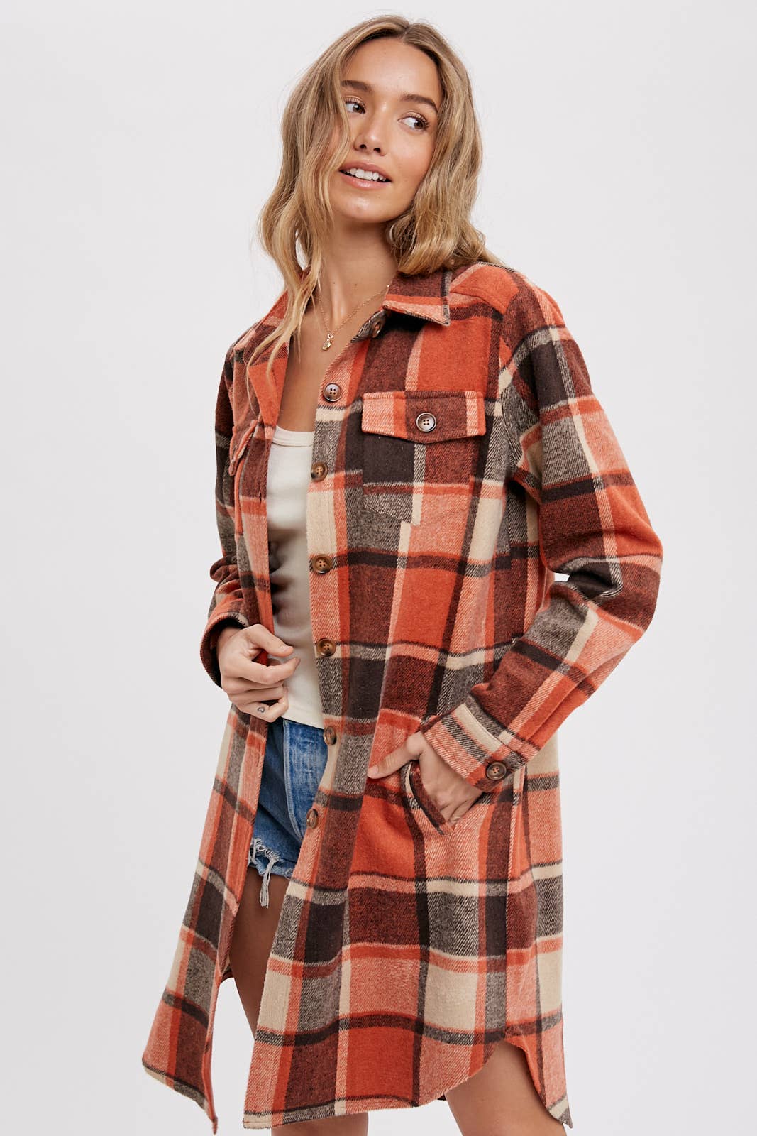 Bluivy - FLANNEL PLAID LONGLINE SHACKET