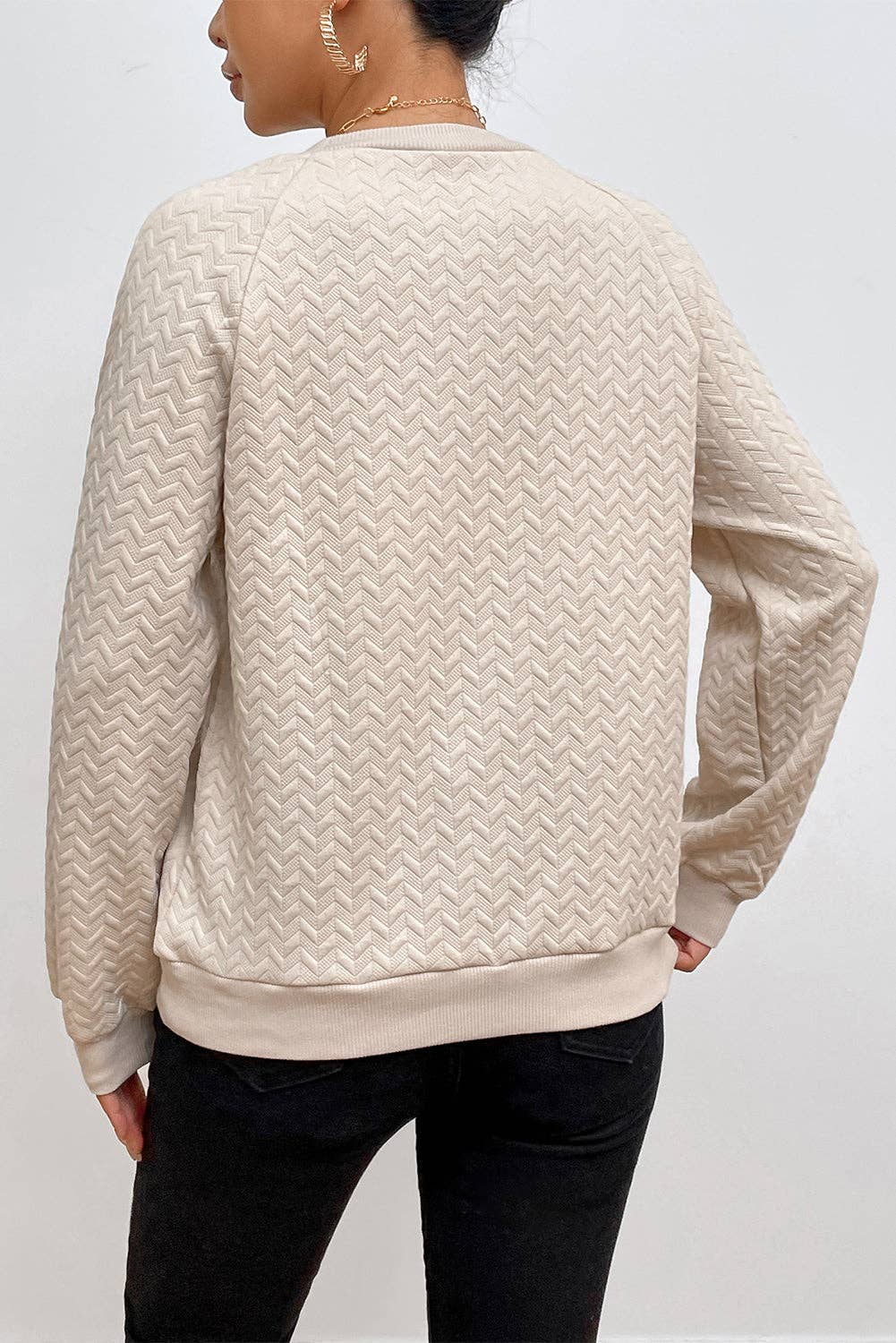 Lovesoft - Solid Textured Raglan Sleeve Pullover Sweatshirt