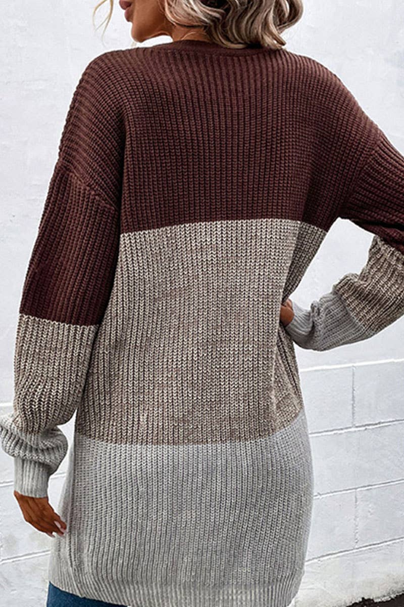 Lily Clothing - CWOCAL0237_LONG SLEEVE COLOR BLOCK CARDIGAN COAT