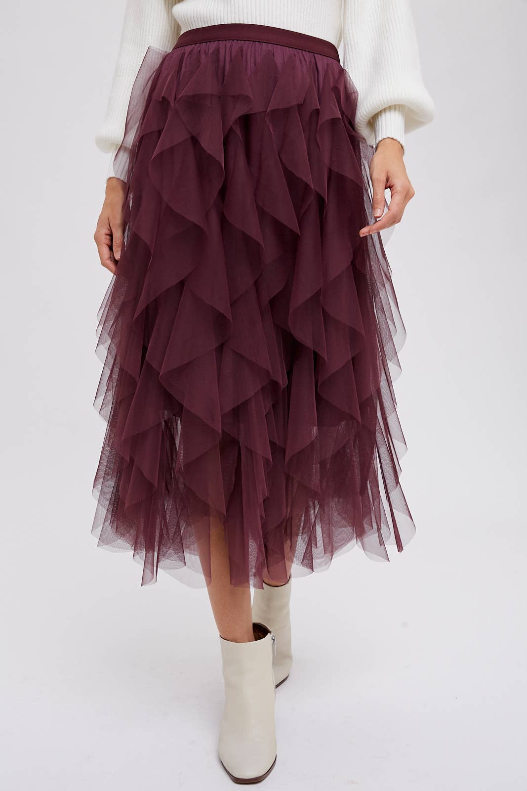Bluivy - SPRIAL RUFFLED TULLE MIDI SKIRT