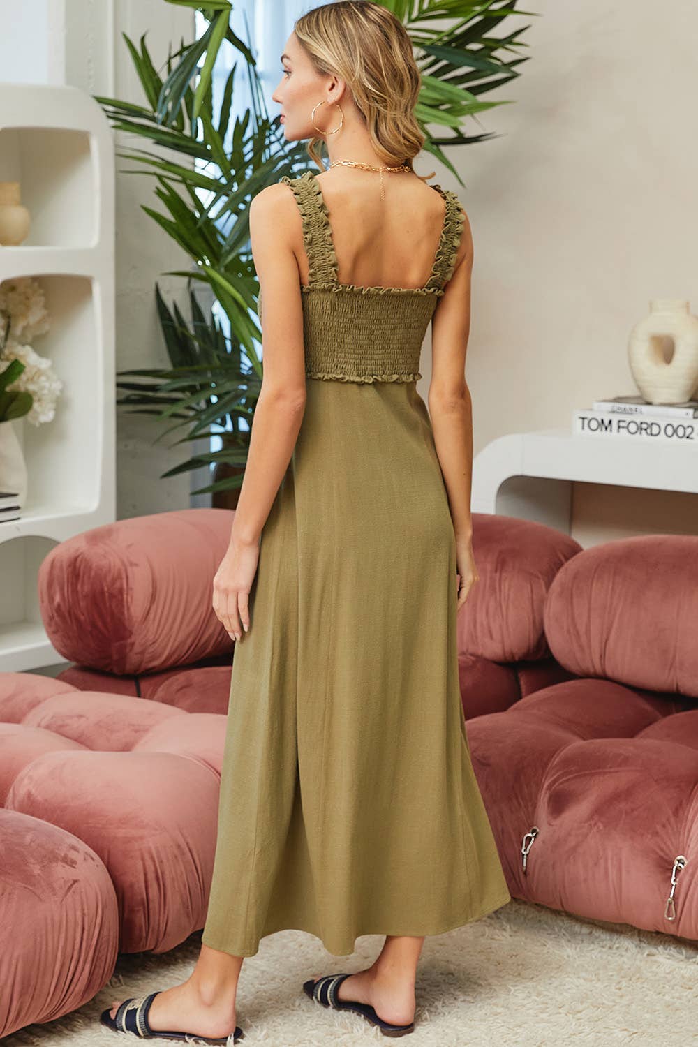 Sweet Lovely by Jen - LINED BLEND SMOCKED MIDI DRESS