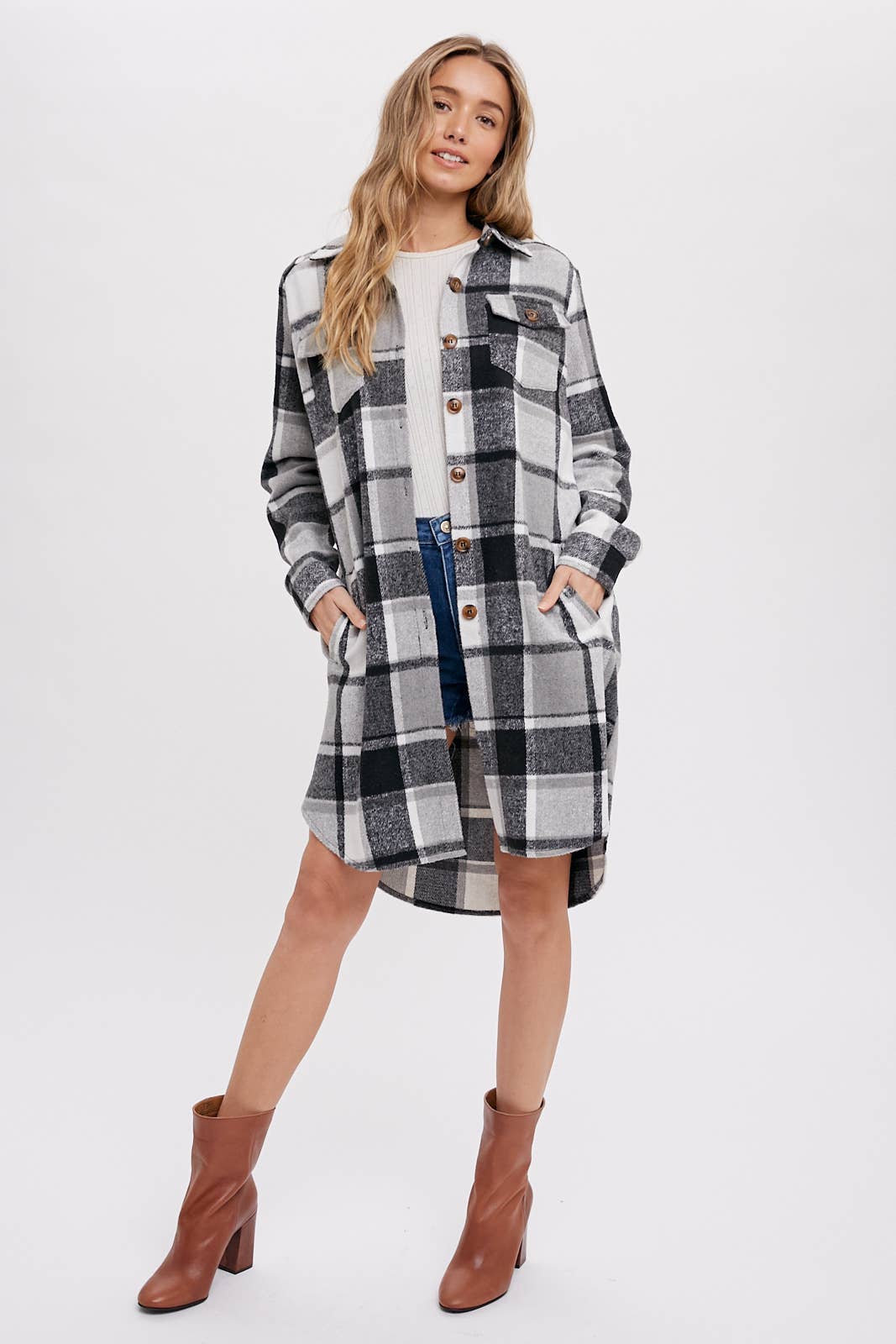 Bluivy - FLANNEL PLAID LONGLINE SHACKET