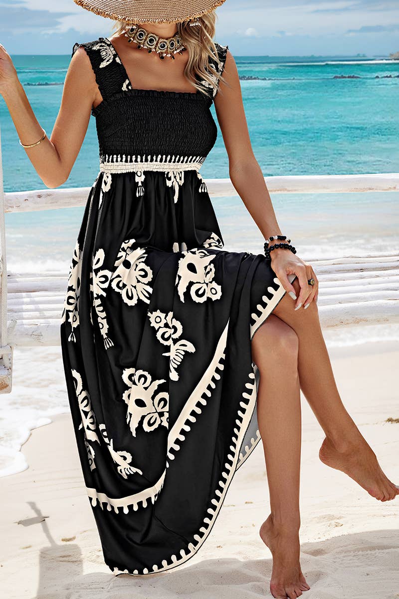 Supreme Fashion - Ruched Square Neck Sleeveless High Waist Dress