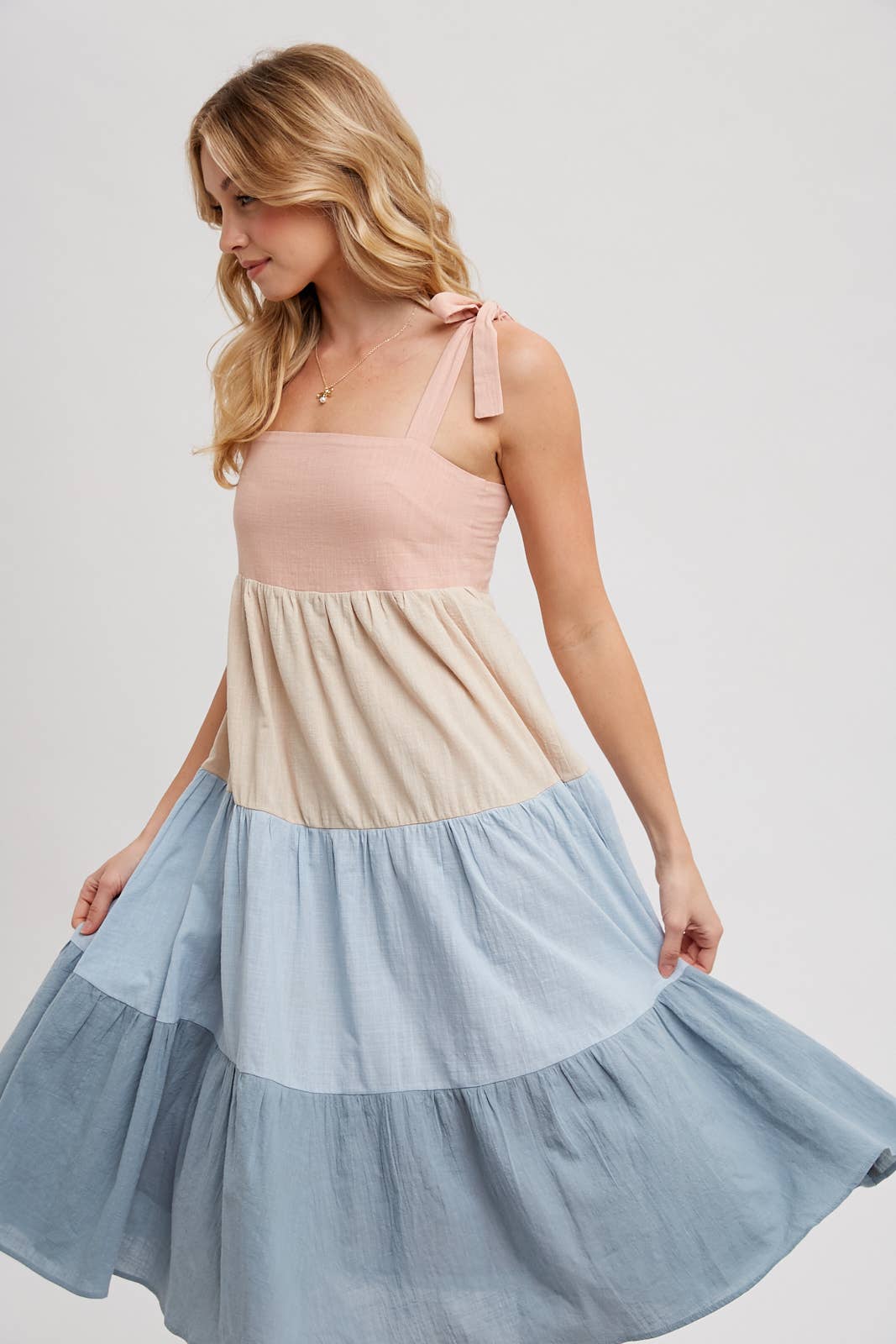 Bluivy - COLORBLOCK TIE-STRAP TIERED MIDI DRESS