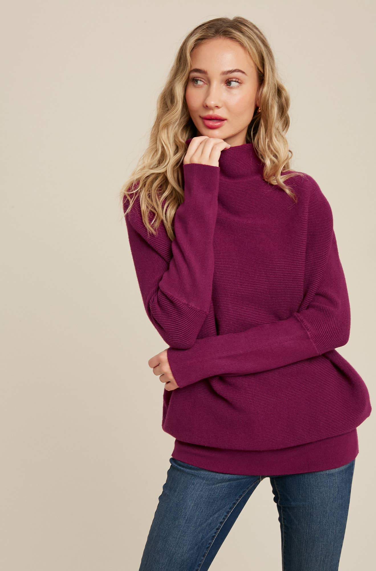Bluivy - SLOUCH NECK DOLMAN PULLOVER SWEATER