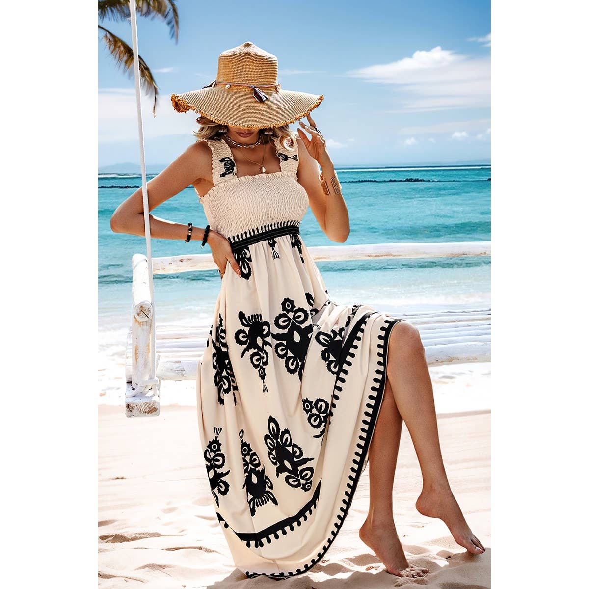 Supreme Fashion - Ruched Square Neck Sleeveless High Waist Dress