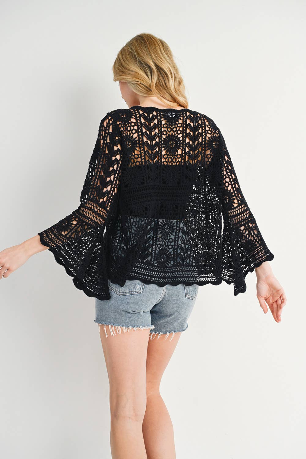 Bluivy - CROCHET SHEER BELL-SLEEVE PULLOVER TOP