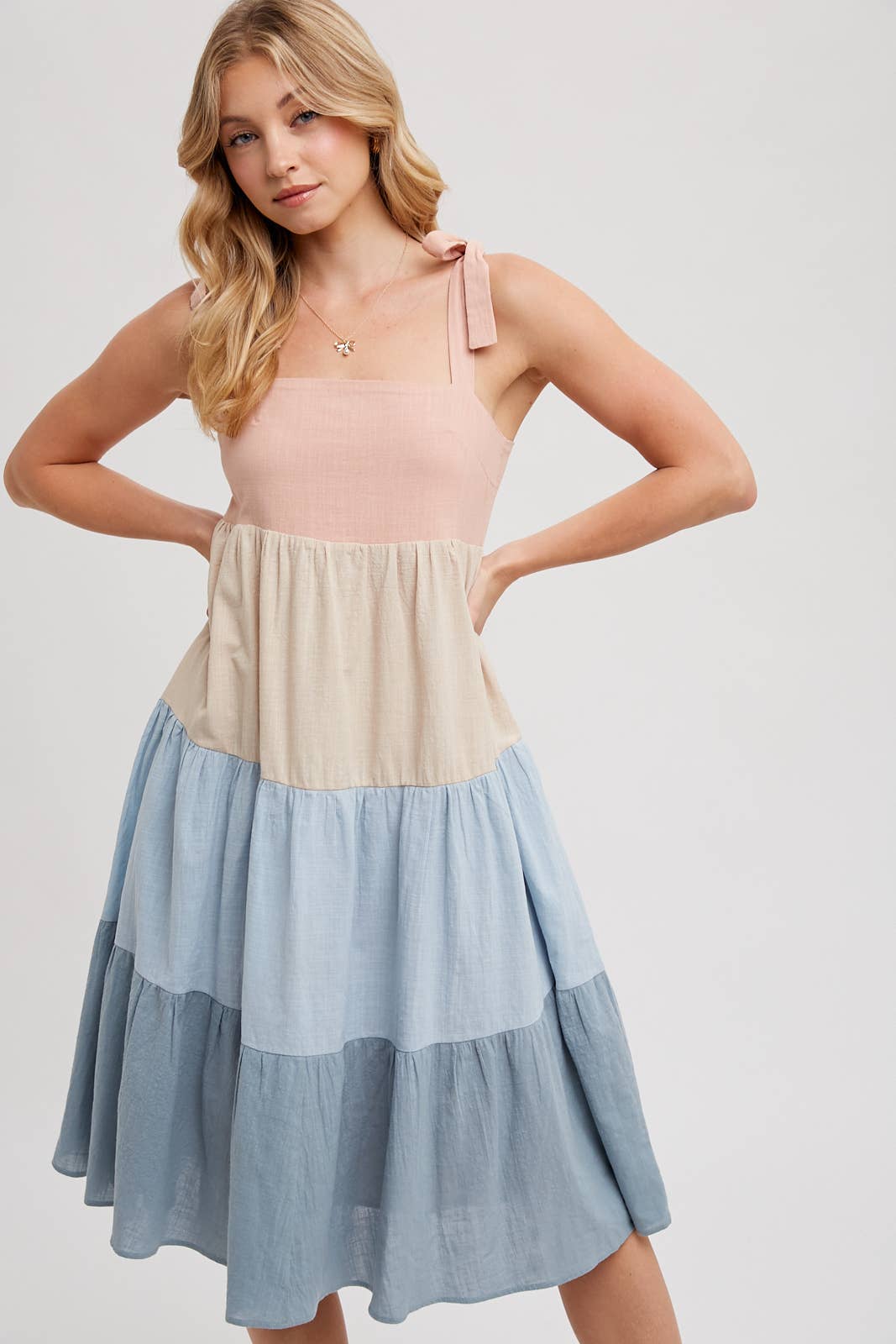 Bluivy - COLORBLOCK TIE-STRAP TIERED MIDI DRESS