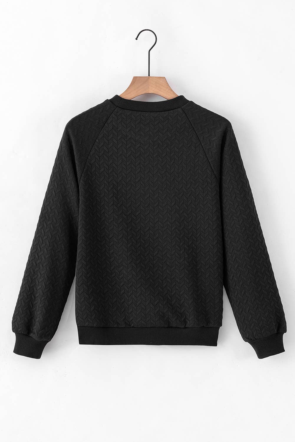 Lovesoft - Solid Textured Raglan Sleeve Pullover Sweatshirt