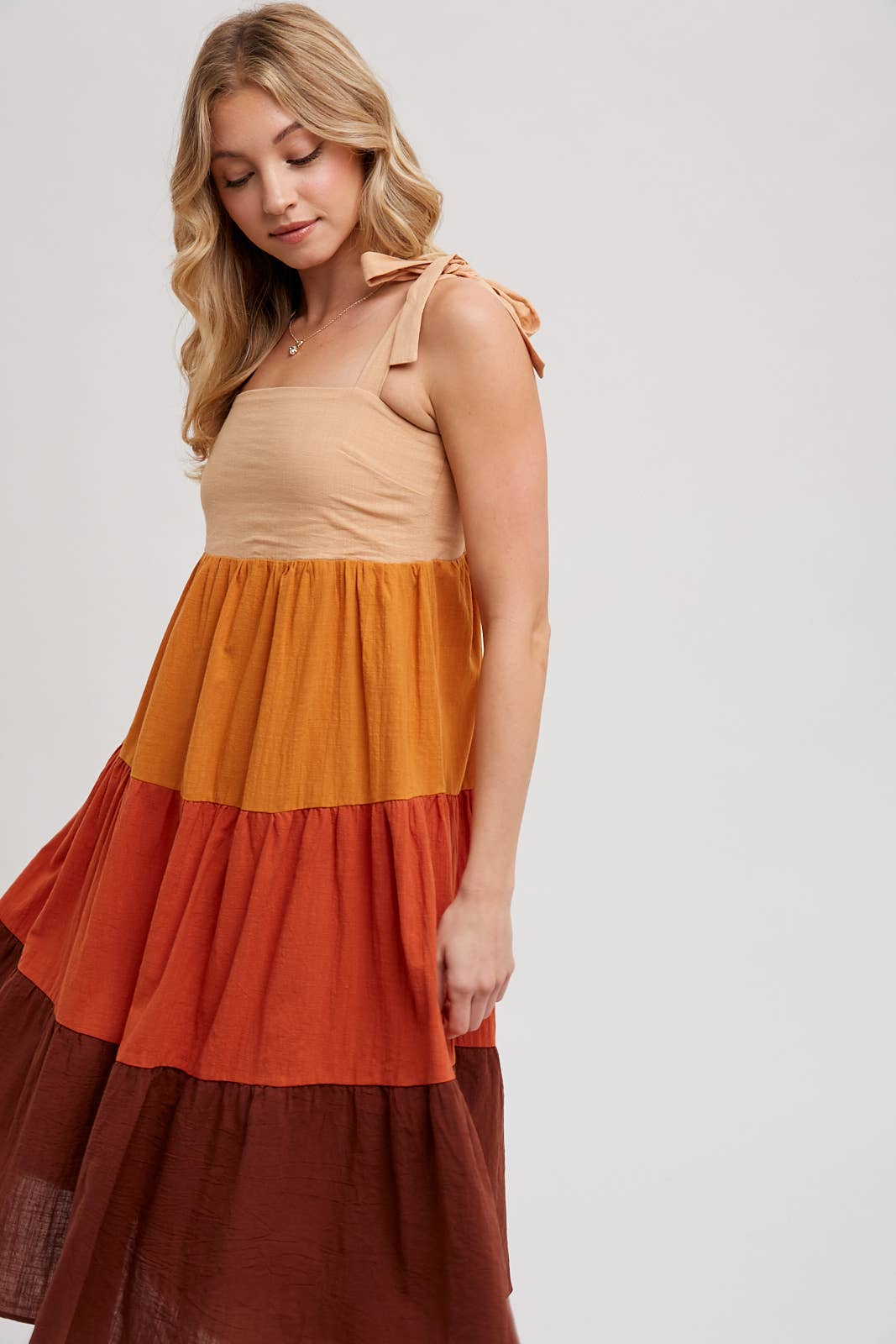 Bluivy - COLORBLOCK TIE-STRAP TIERED MIDI DRESS
