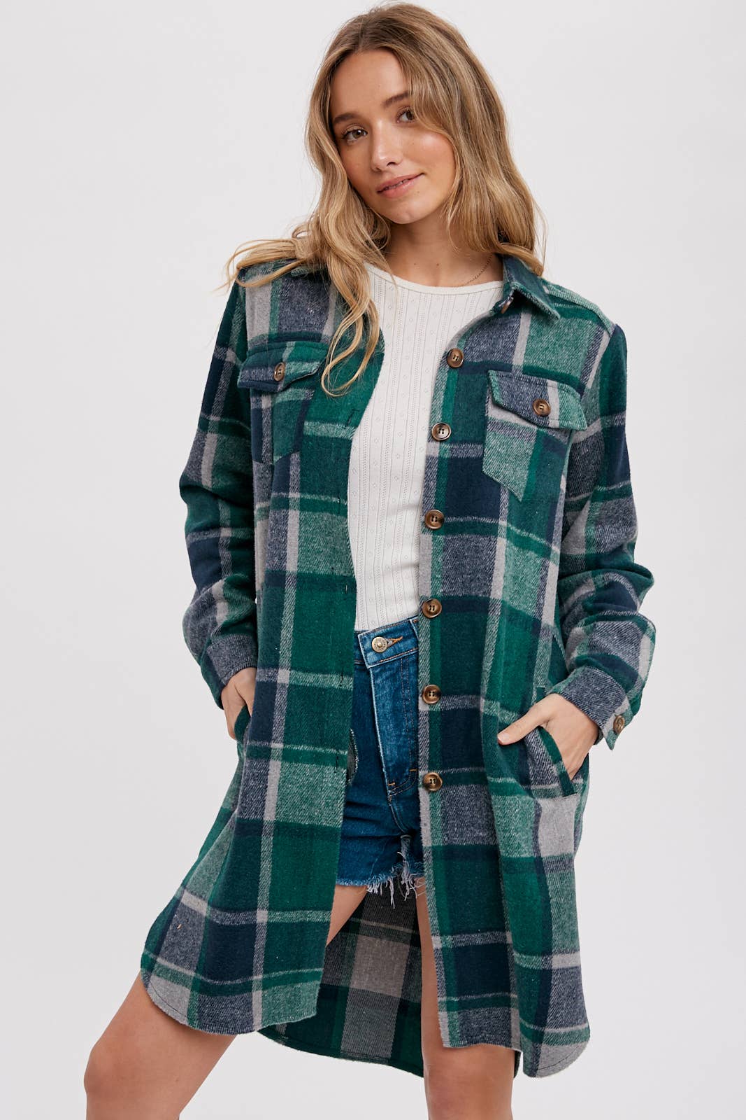 Bluivy - FLANNEL PLAID LONGLINE SHACKET