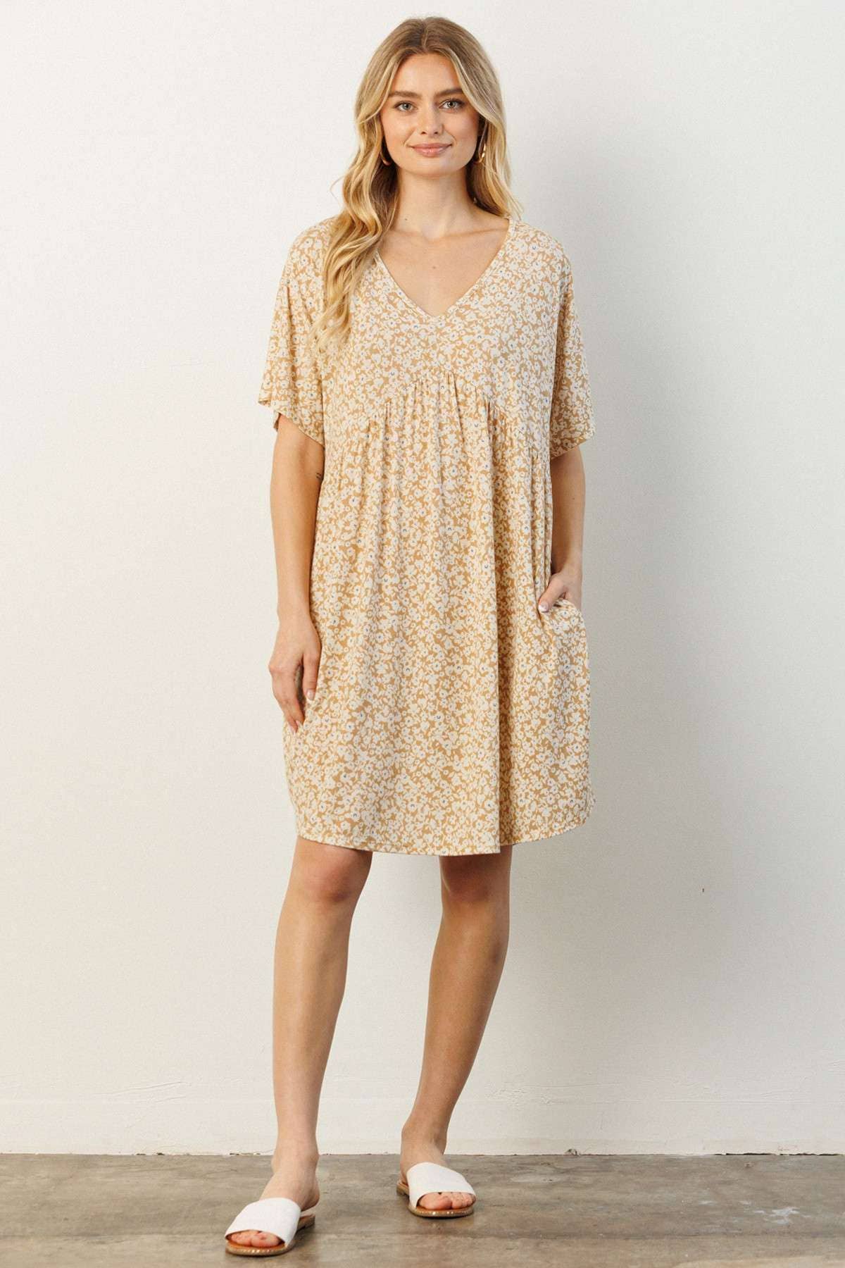 mittoshop - D1788-DITSY FLOWER PRINT BABYDOLL KNIT DRESS