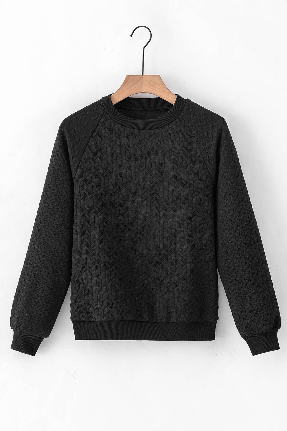 Lovesoft - Solid Textured Raglan Sleeve Pullover Sweatshirt