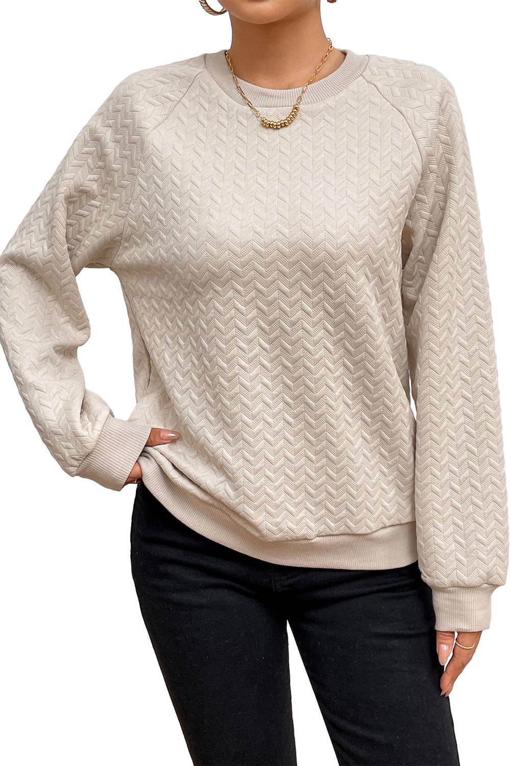 Lovesoft - Solid Textured Raglan Sleeve Pullover Sweatshirt