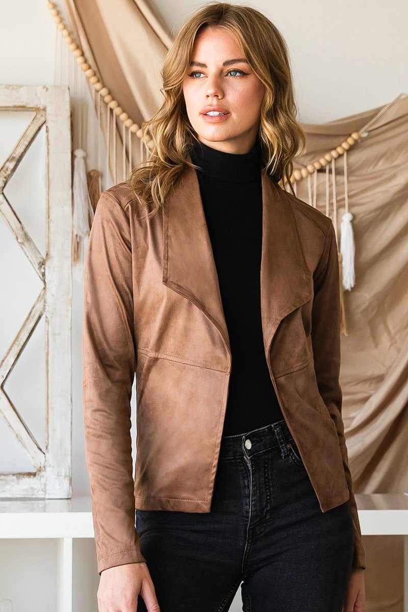 NINEXIS - CWOJA365-M_WATERFALL FAUX SUEDE OVER HIP LENGTH JACKET