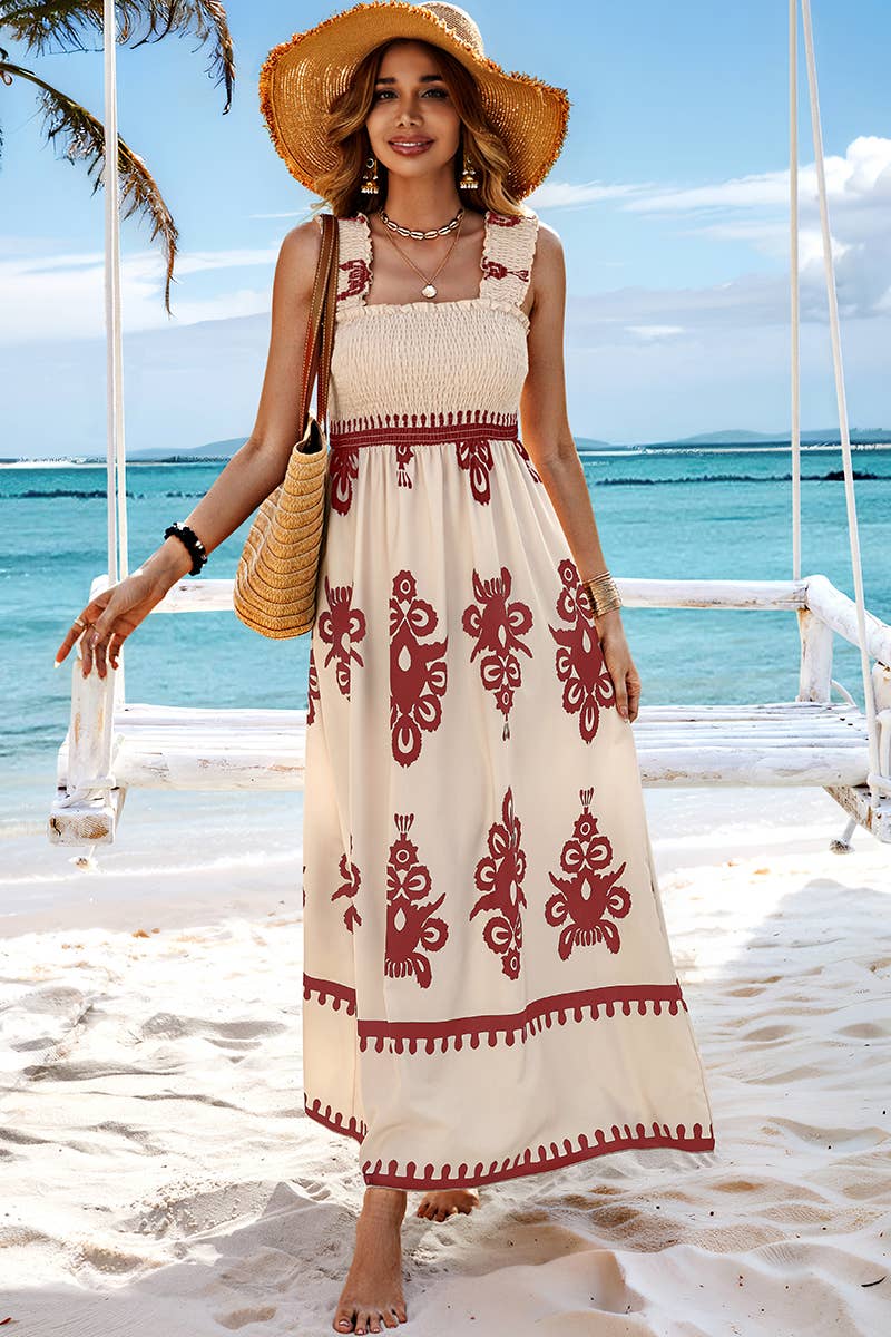 Supreme Fashion - Ruched Square Neck Sleeveless High Waist Dress