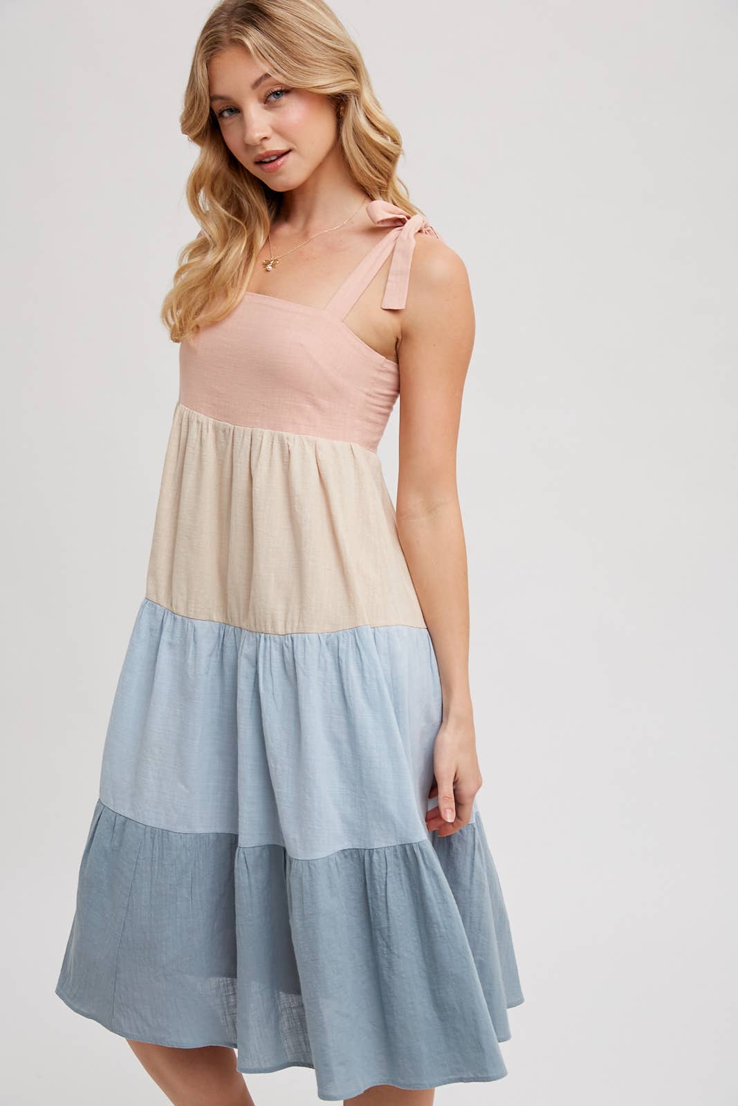Bluivy - COLORBLOCK TIE-STRAP TIERED MIDI DRESS