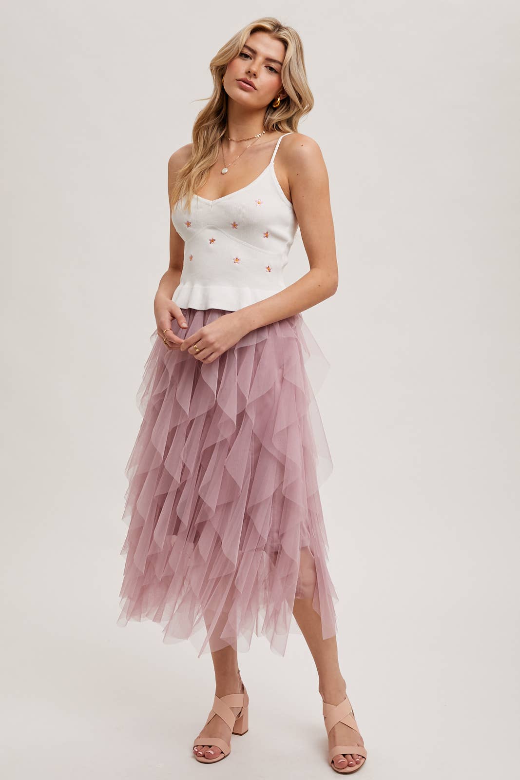 Bluivy - SPRIAL RUFFLED TULLE MIDI SKIRT