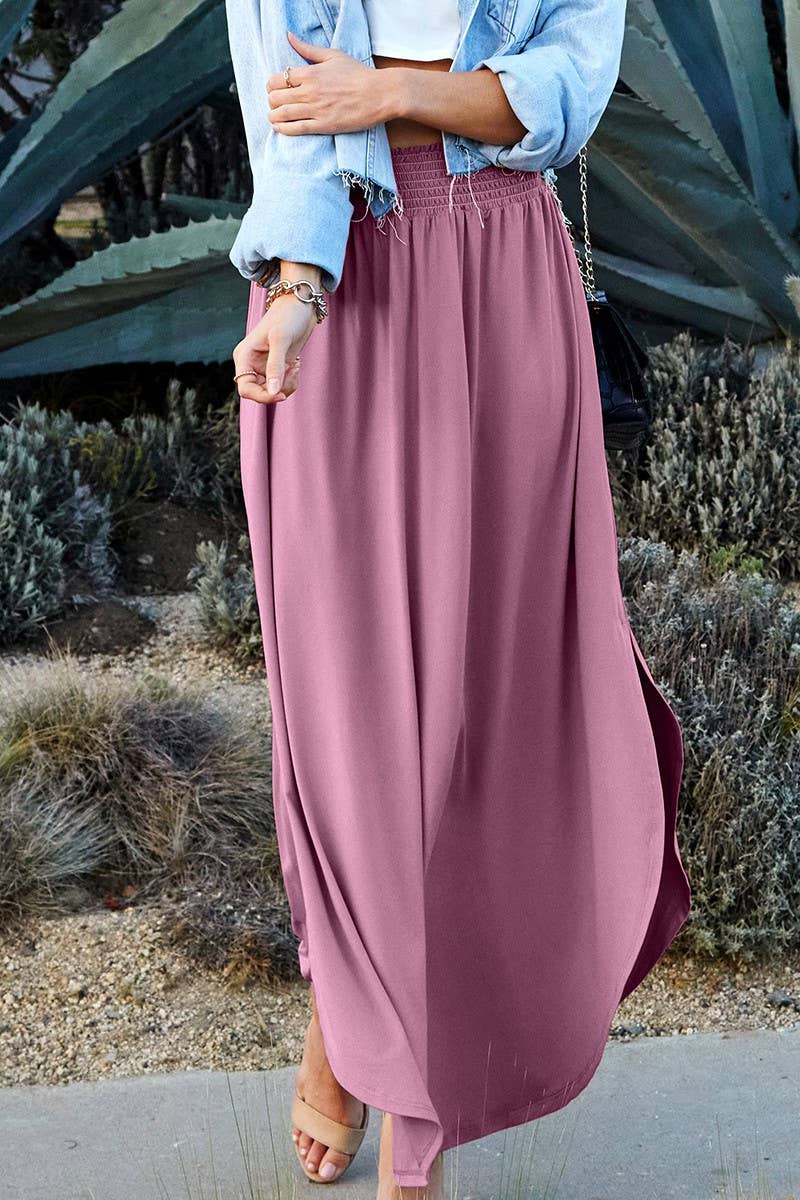 NINEXIS - CWBLS041-P_PLUS SIZE SMOCKING WAIST MAXI SKIRT