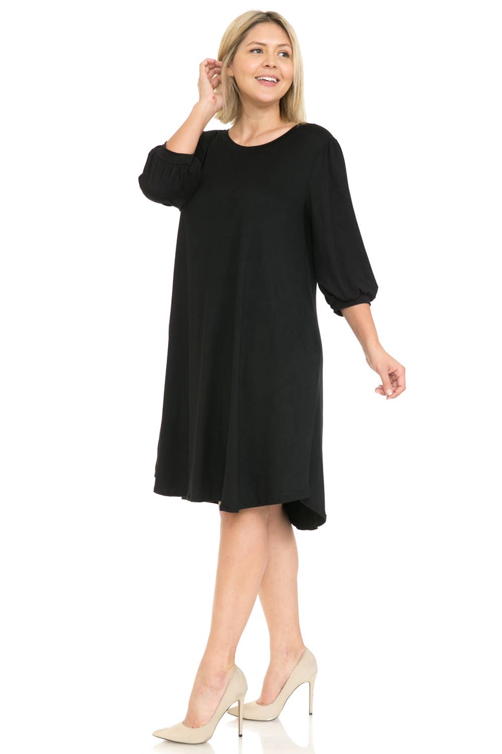 Allium - Plus Size Balloon Sleeve Midi Dress