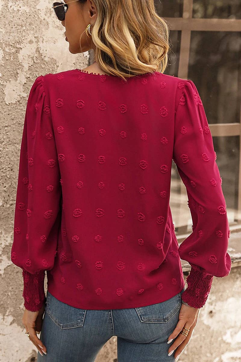 Lily Clothing - WOMEN FLORAL LACED SWISS DOT RIBBED SLEEVE BLOUSE_CWTSTL0282
