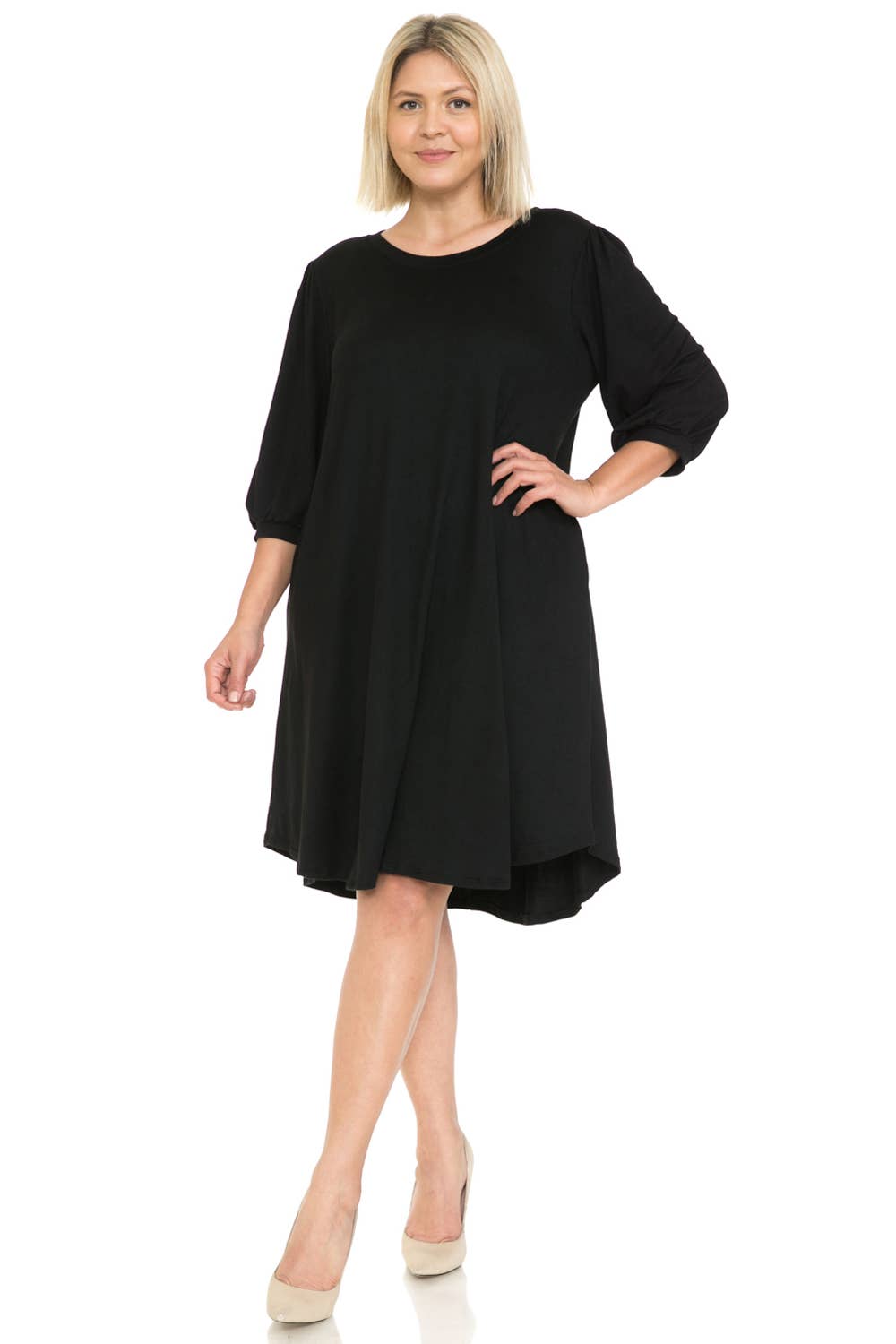 Allium - Plus Size Balloon Sleeve Midi Dress