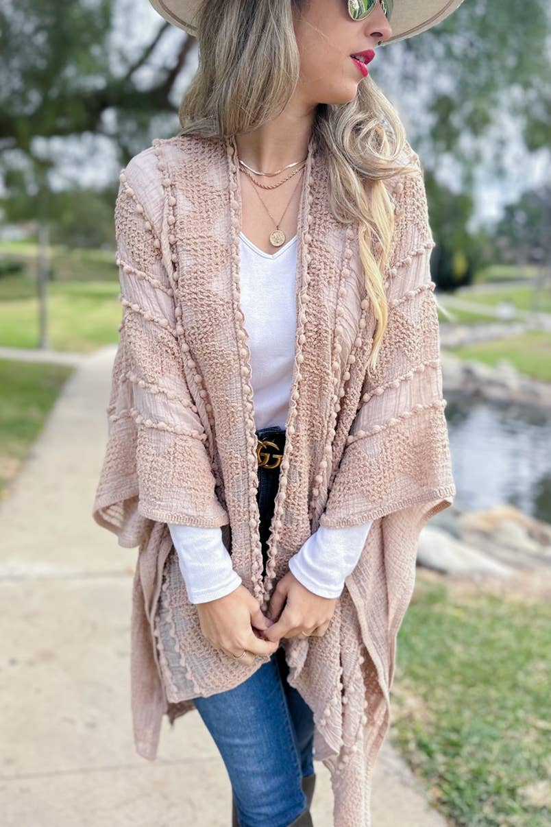AMOLI - Nude 3D Textured Open Front Soft Kimono Cardigan